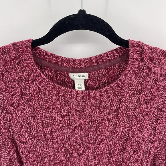 L. L. Bean cotton cable knit Heather crewneck pullover Fisherman sweater sz 2X - Picture 2 of 7